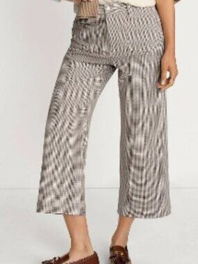 LANDS' END Women's Printed Twill High Rise 5 Pocket Wide Leg Crop Pants